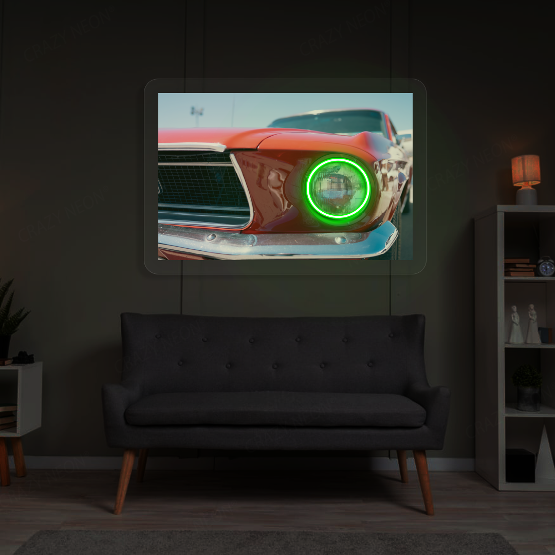 Classic Mustang Headlight Neon Artwork | Green