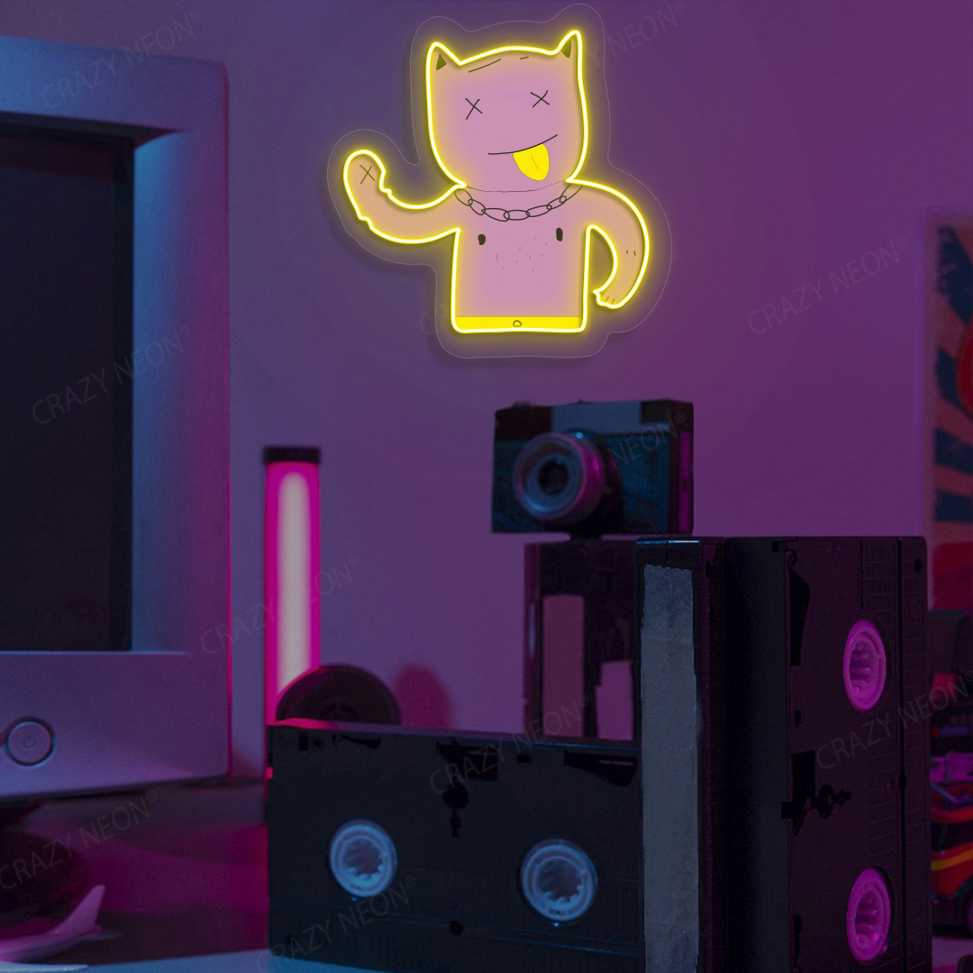 Zone Out Kitty Neon Artwork | Yellow