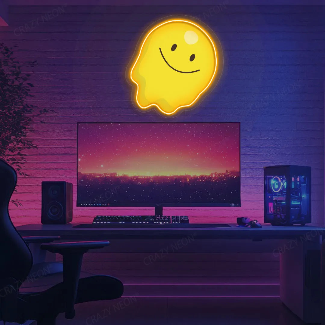 Melting Smiley Face Emoji Neon Artwork | Orange