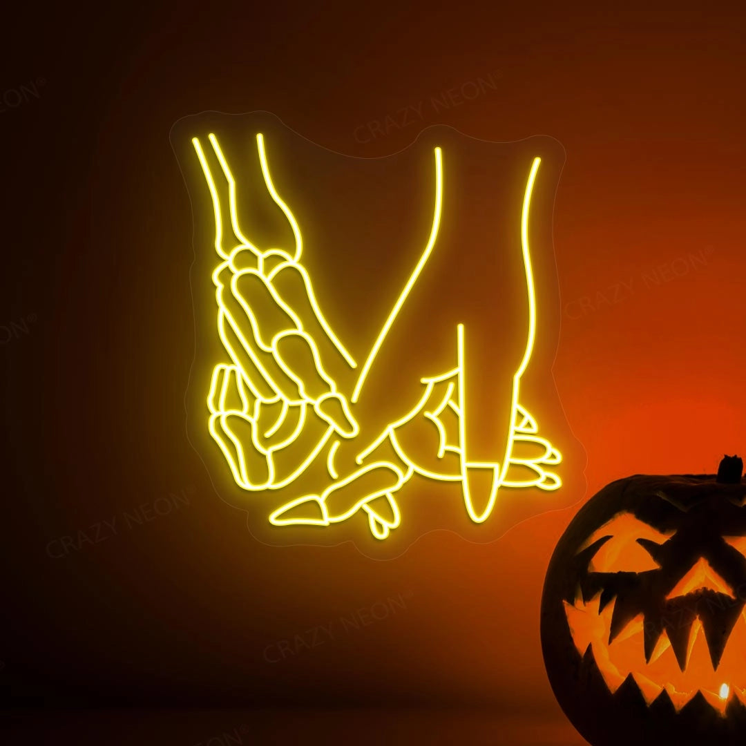 Skeleton & Human Hands Neon Light | Yellow