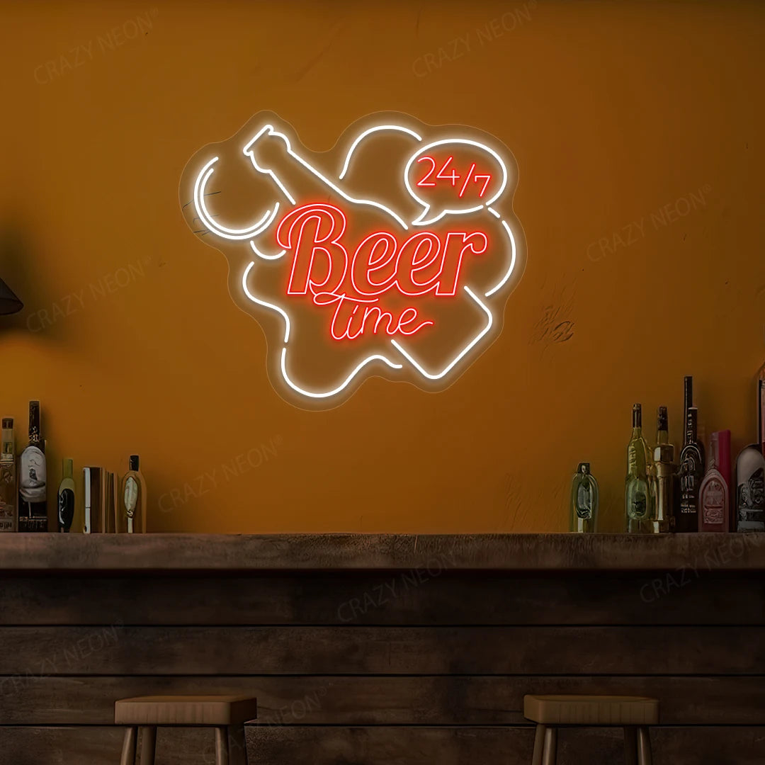 Beer Time 24/7 Neon Sign | White