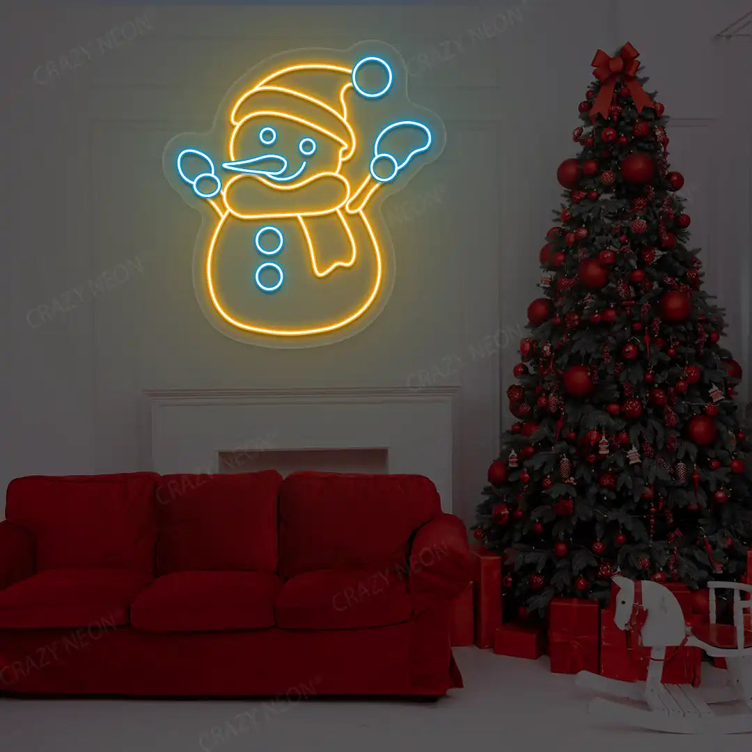 Frosty Cheer Snowman Neon Sign | Orange