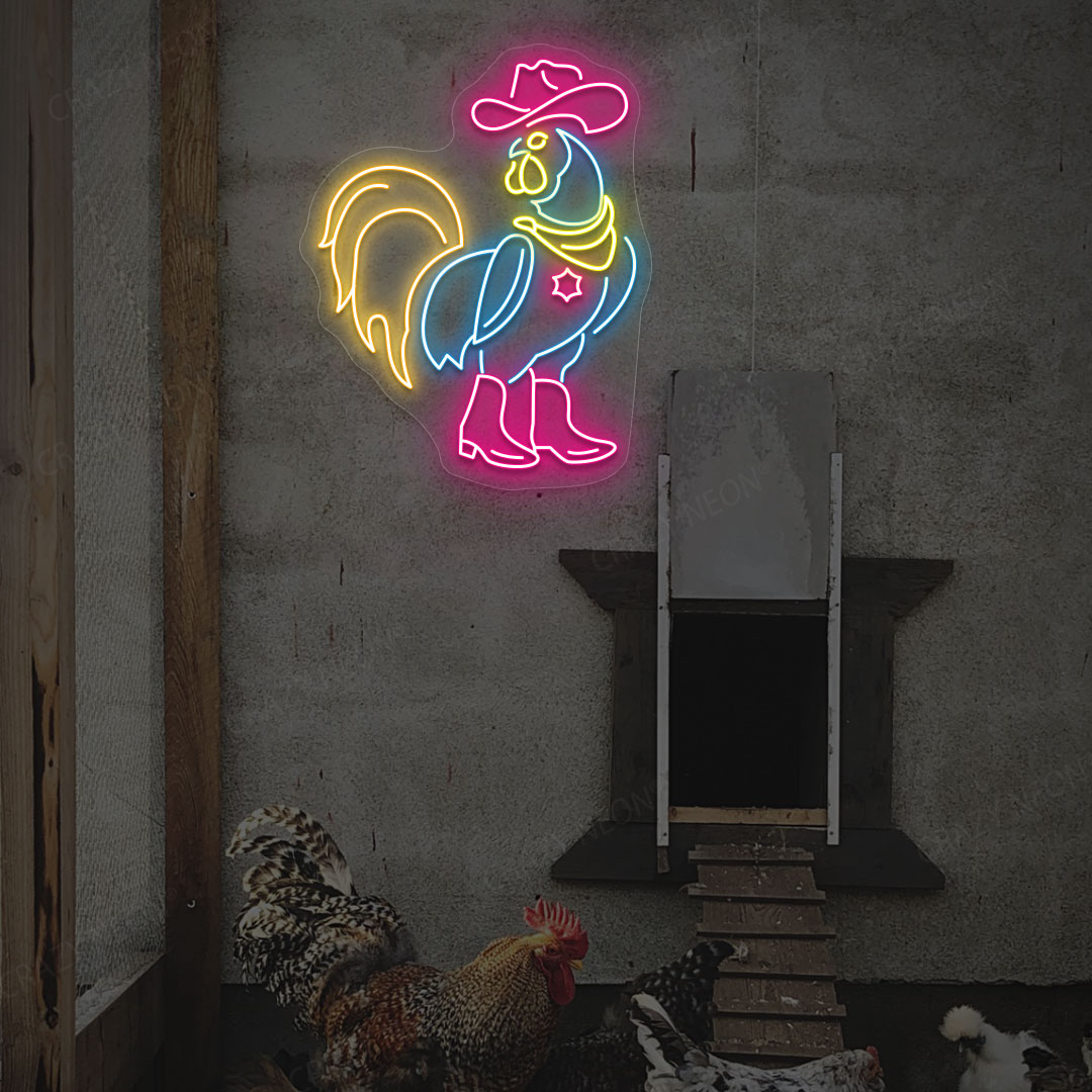 Sheriff Rooster Neon Sign | Pink