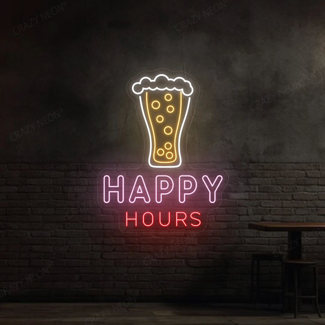 Beer Glass Happy Hours Neon Sign | Pink