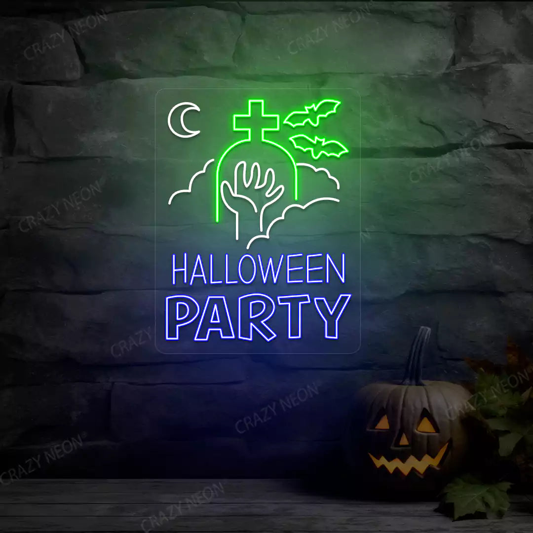 Halloween Party In Graveyard Neon Sign | Green