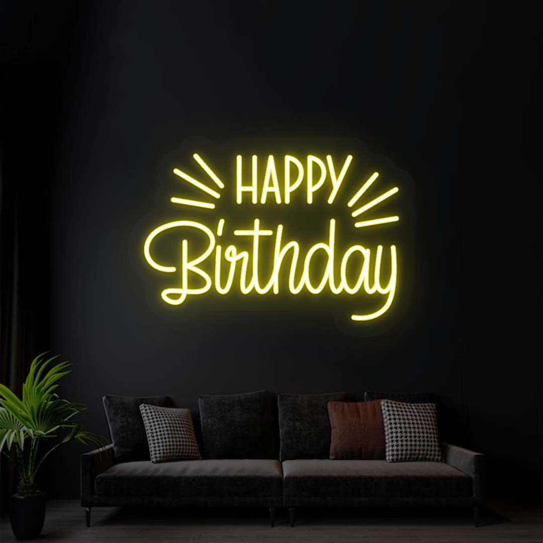 Happy Birthday Neon Sign | Yellow