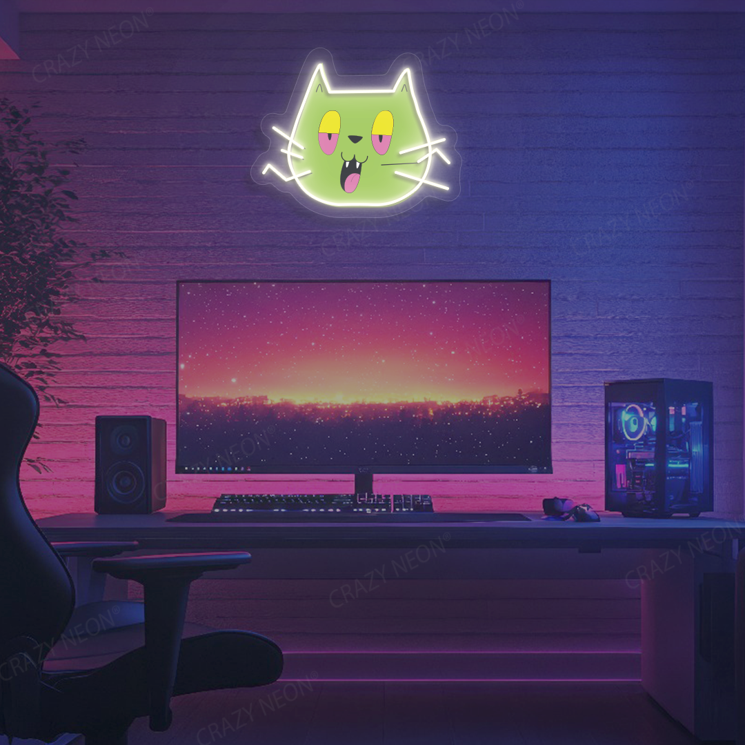 Blunt Cat Neon Artwork | White