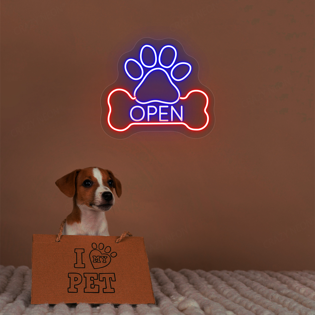 Open Pet Shop Neon Sign | Blue