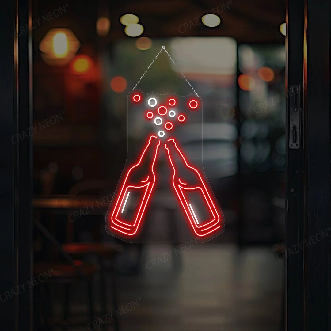 Clinking Beer Bottles Neon Sign | Red