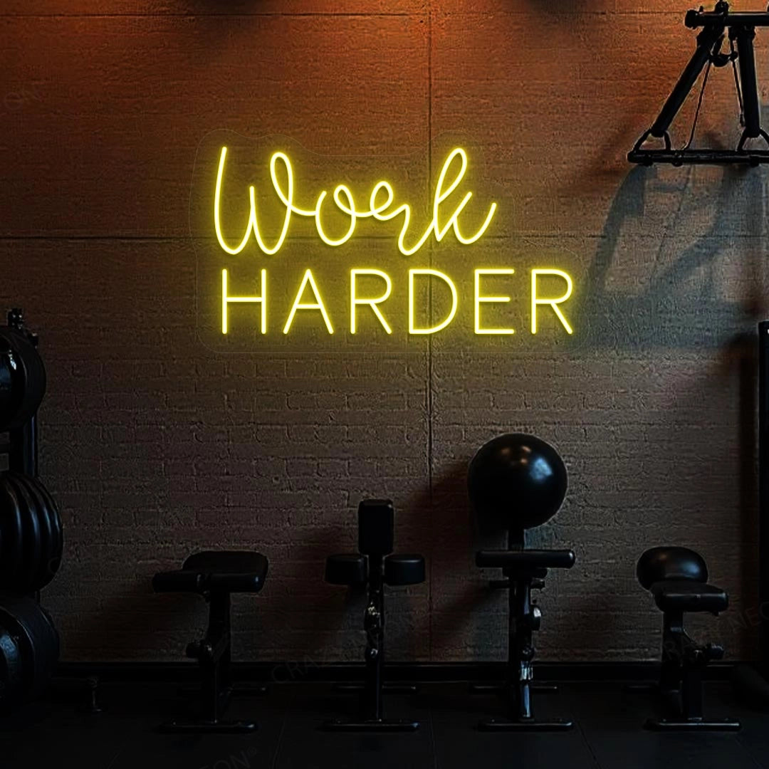 Work Harder Neon Sign | Yellow