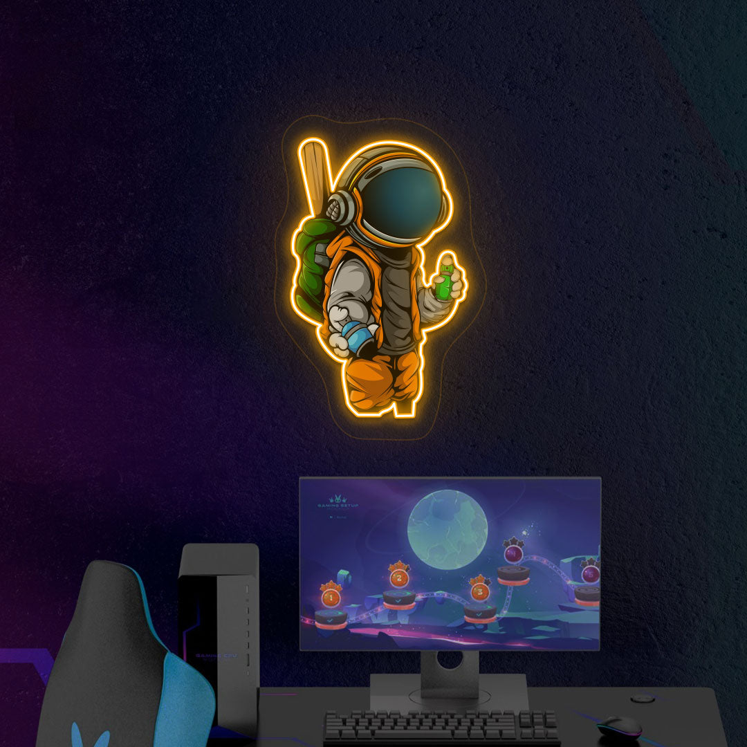 Cool Astronaut Neon Artwork | Orange