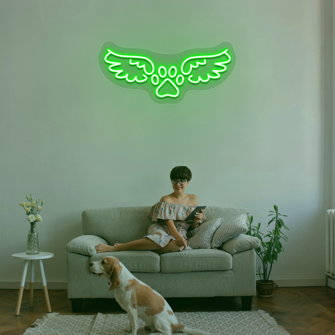Winged Paw Neon Sign | Green