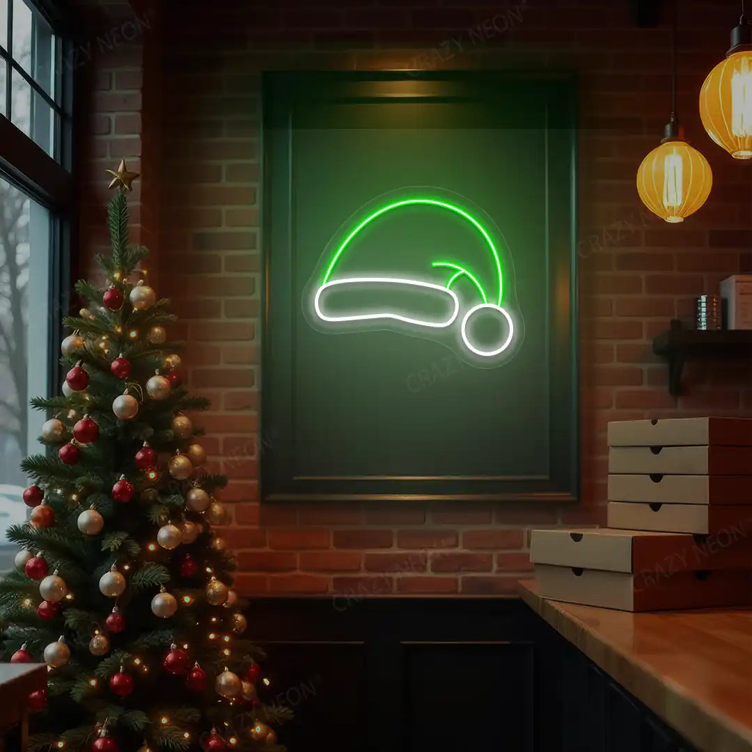 Jolly Santa Hat Neon Sign | Green