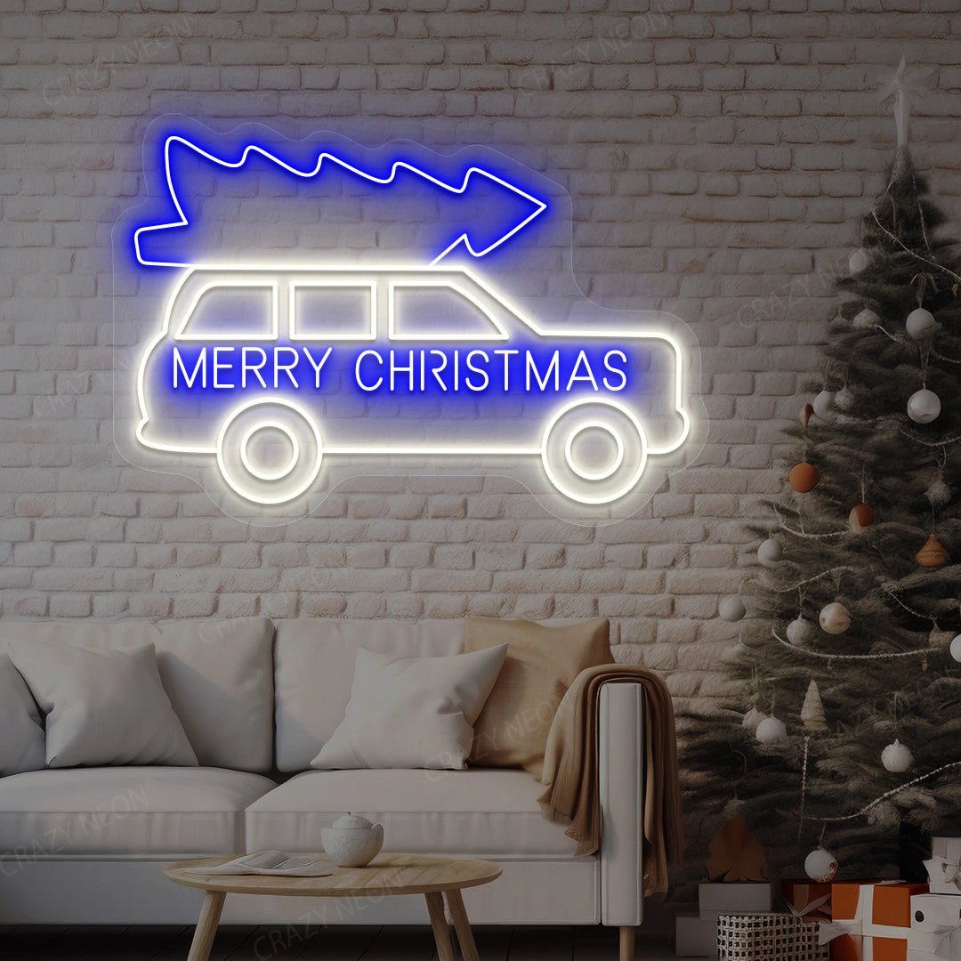 Merry Christmas Truck Neon Sign | Blue