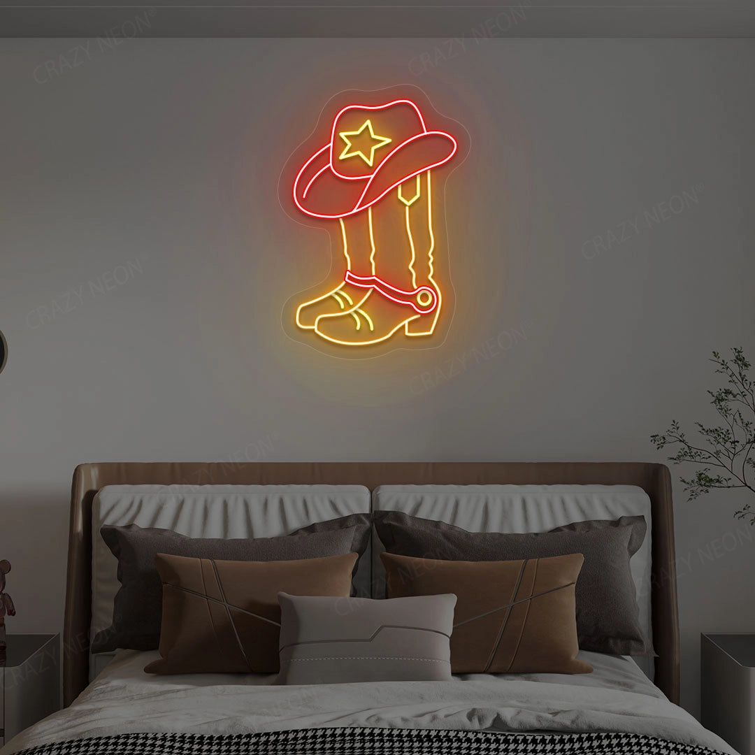Sheriff Hat & Boots Neon Sign | yellow