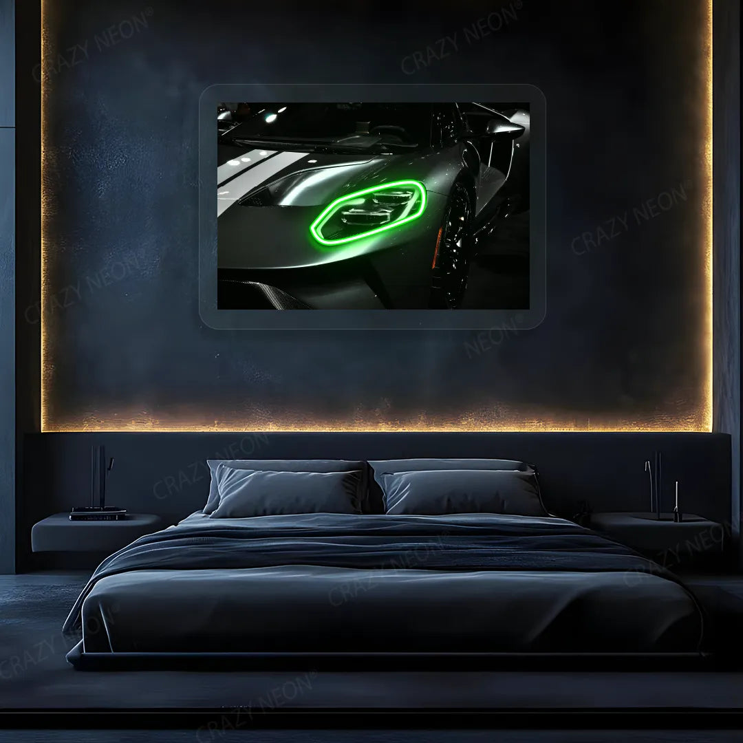 GT supercar Headlight Neon Artwork | Green