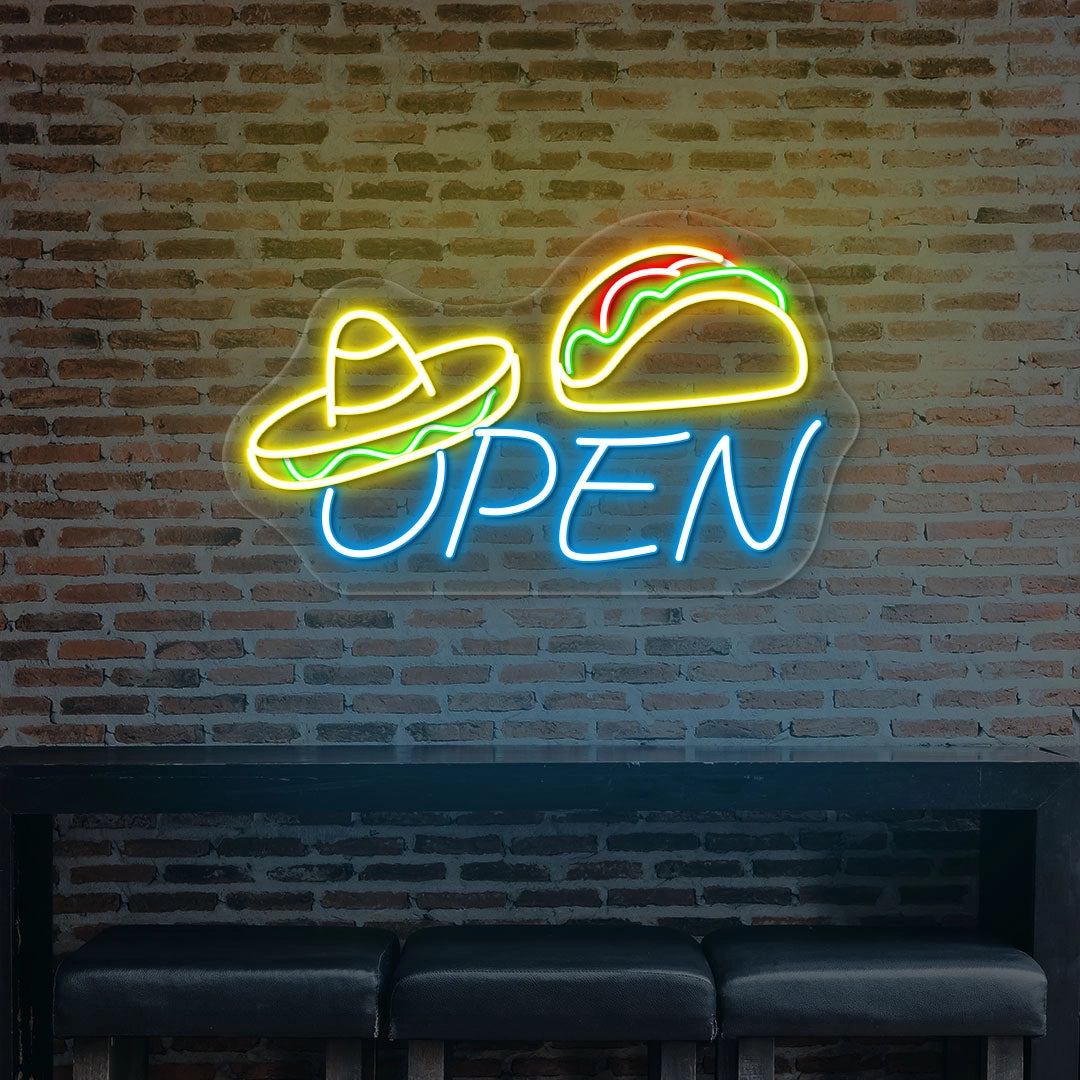 Sombrero Hat Open Taco Neon Sign | Iceblue
