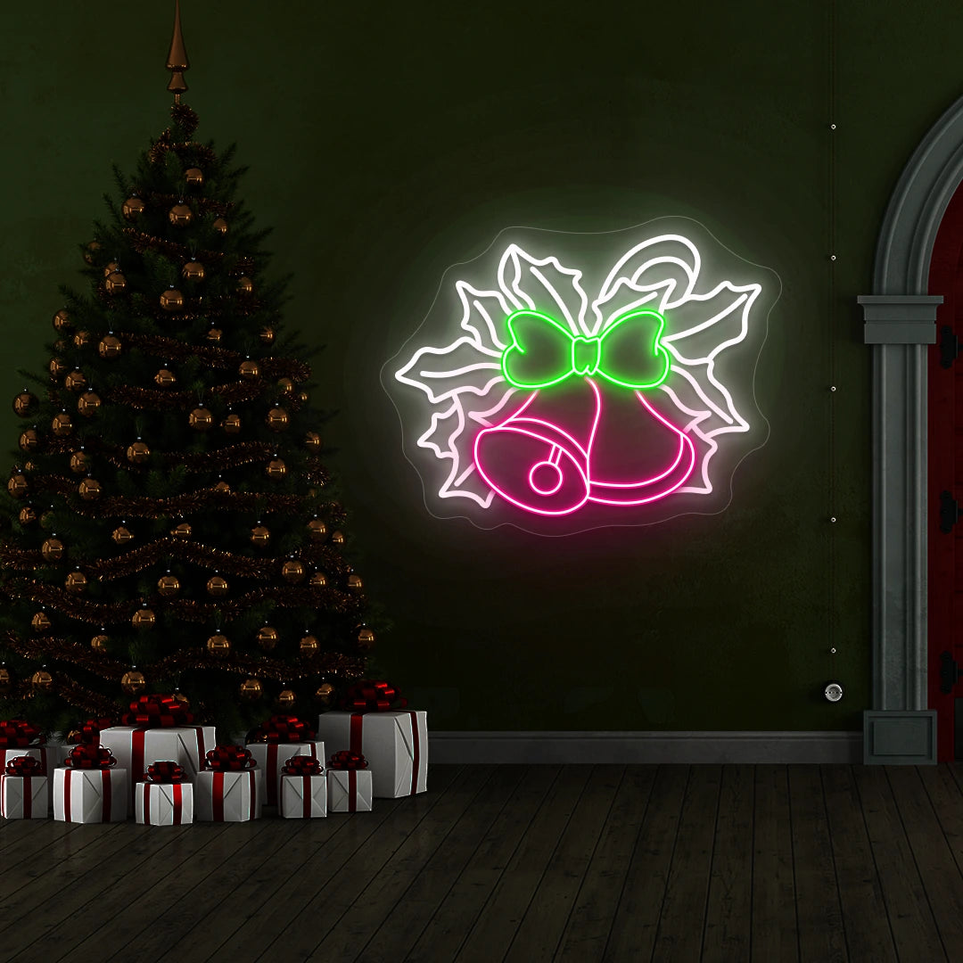 Holly Bells Neon Sign | Pink