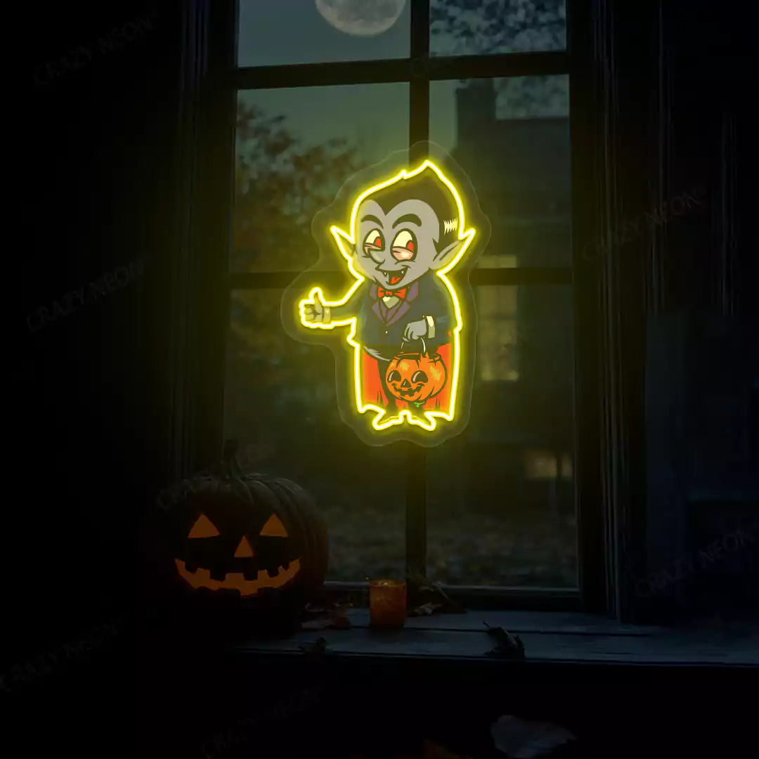 Trick-or-Treat Vampire Neon Artwork | Yellow