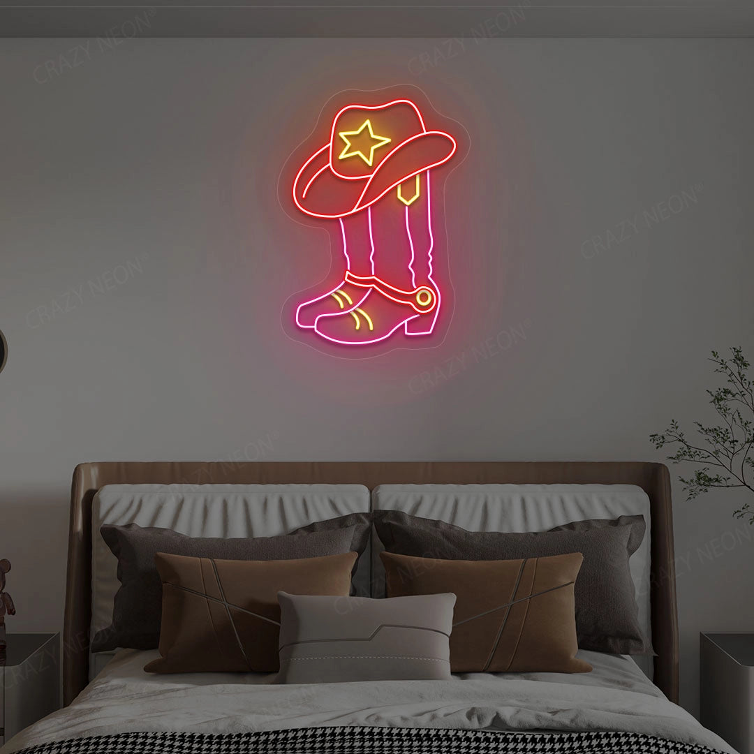 Sheriff Hat & Boots Neon Sign | Pink