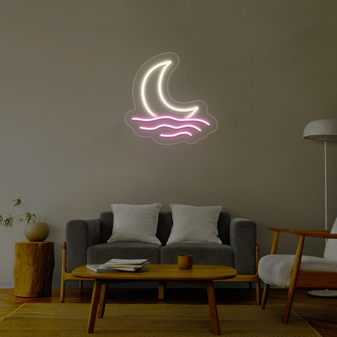 Moon With Waves Multicolor Neon Sign