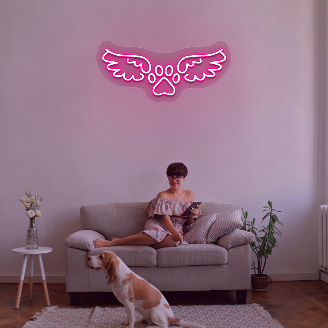 Winged Paw Neon Sign | Pink