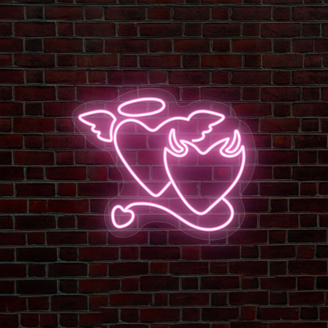 Angel And Devil Heart Neon Sign | Pink