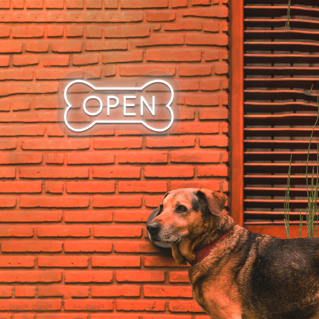 Open Bone Pet Shop Neon Sign | White