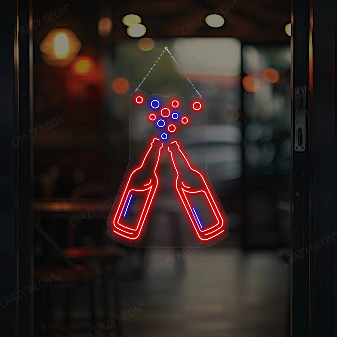 Clinking Beer Bottles Neon Sign | Blue