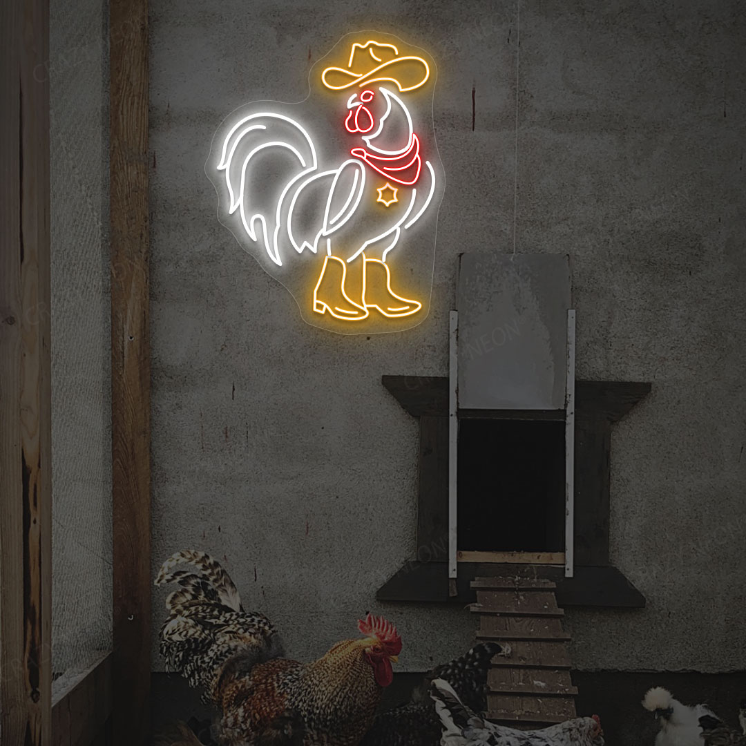 Sheriff Rooster Neon Sign | Orange