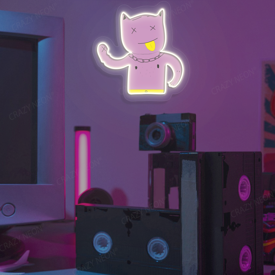 Zone Out Kitty Neon Artwork | White