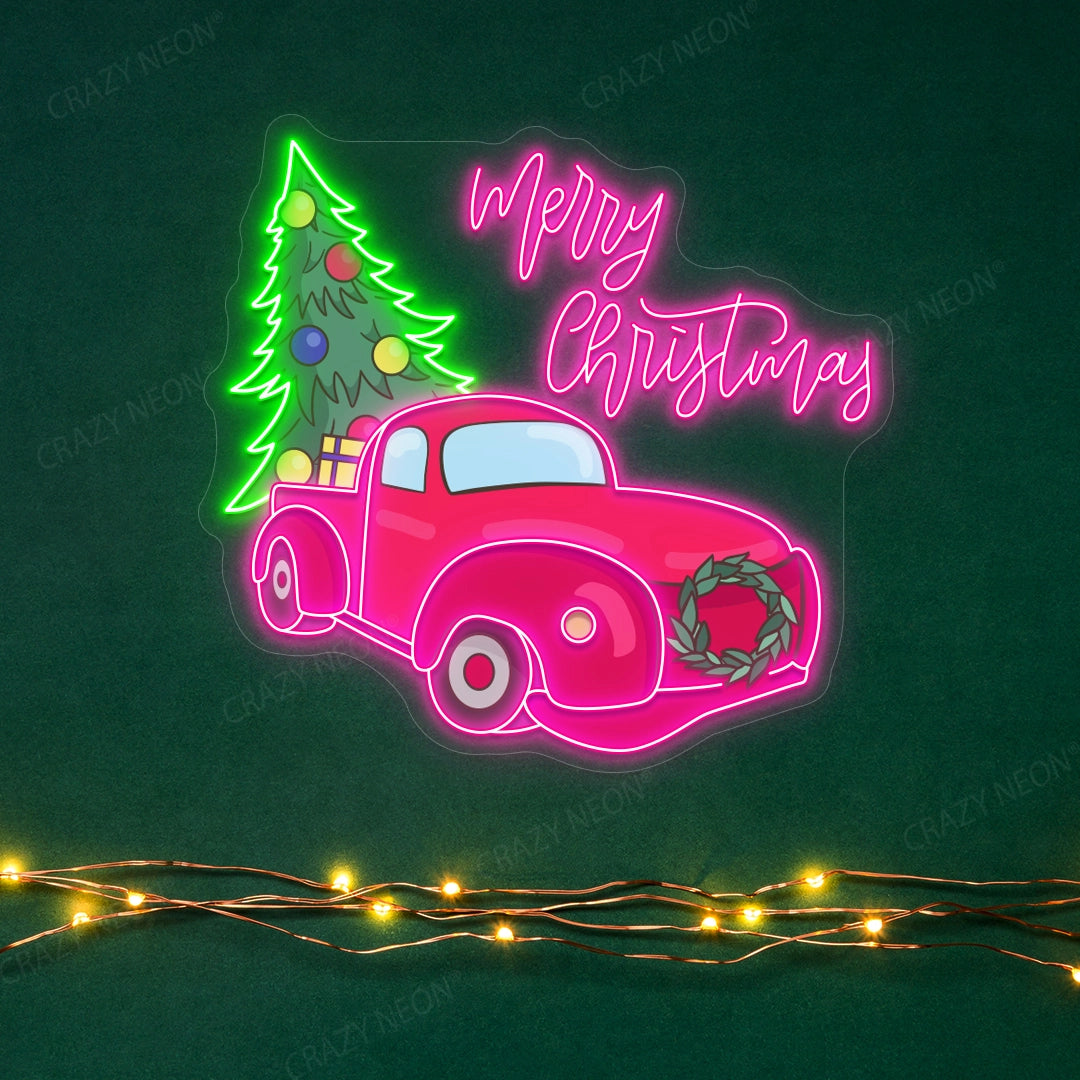 Christmas Tree Delivery Truck Neon Sign | Pink