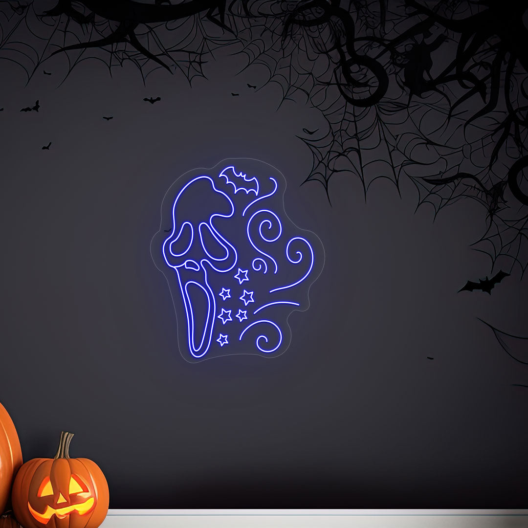 Scary Ghost Face Neon Sign | Blue