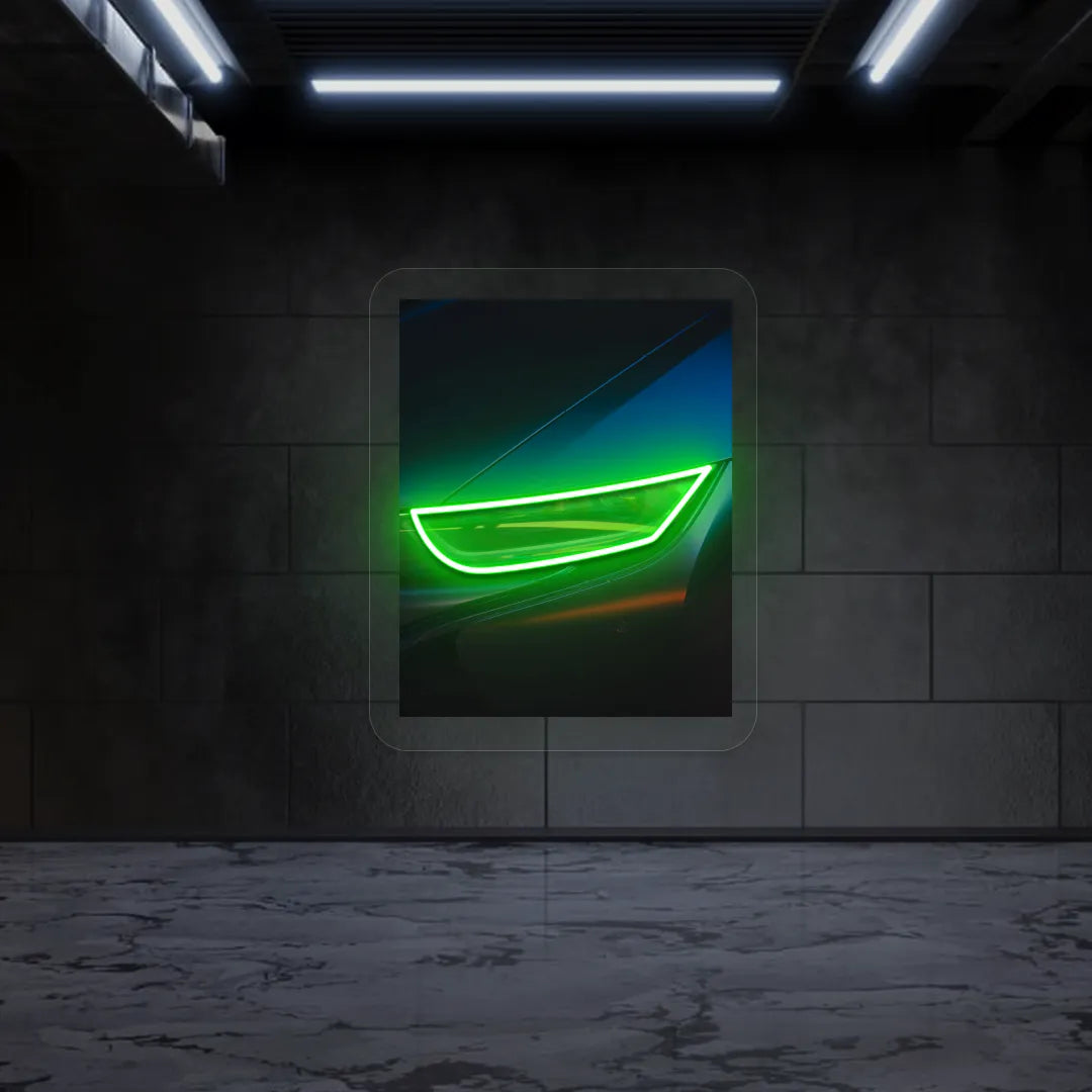 Sports Car Headlight Neon Artwork | Green