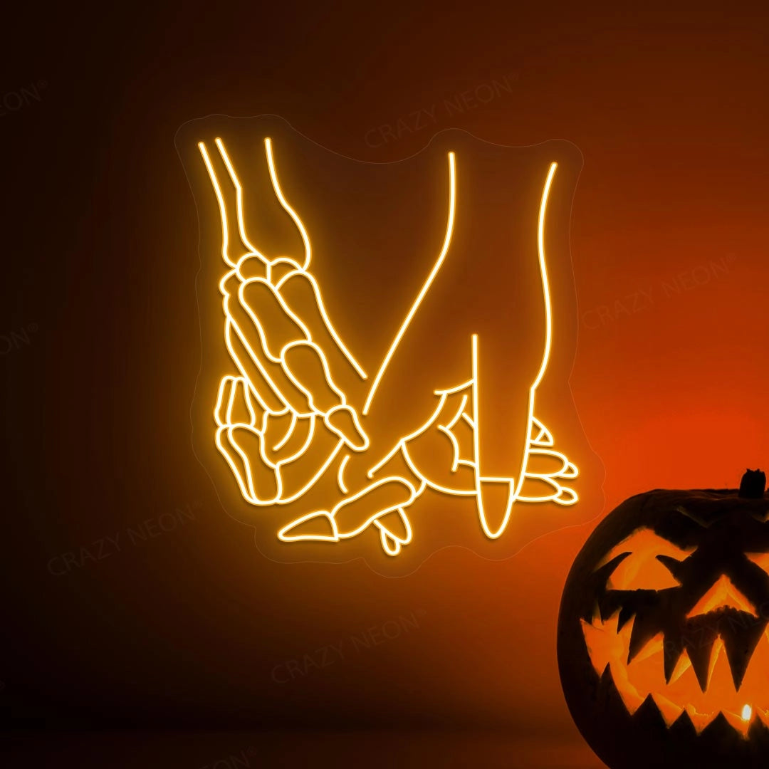 Skeleton & Human Hands Neon Light | Orange
