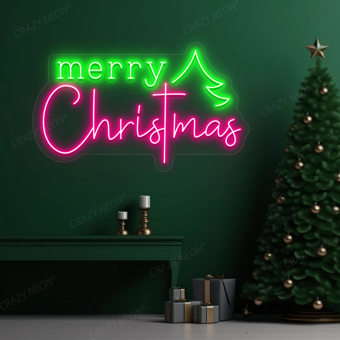 Christmas Wishes & Trees Neon Sign | pink
