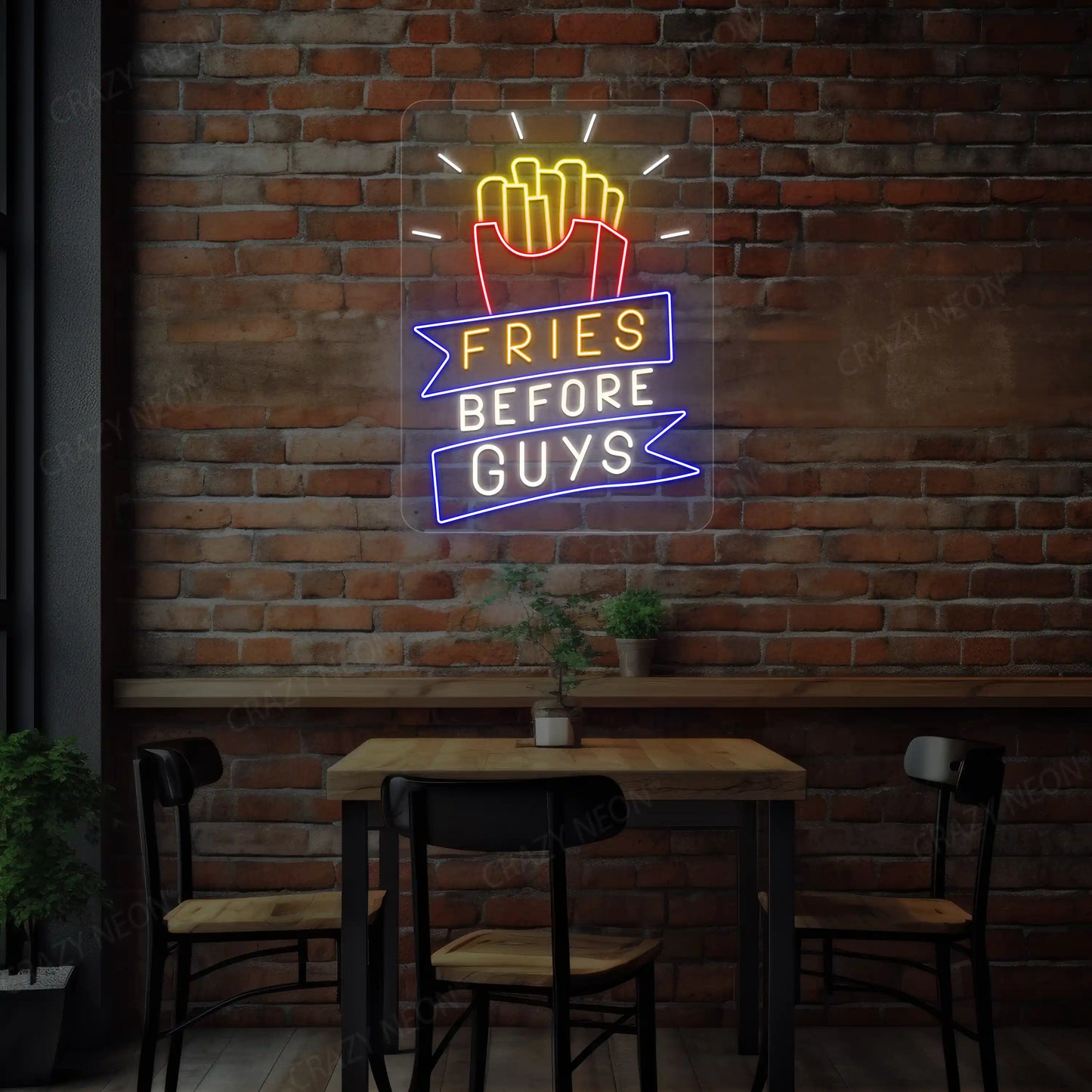 Fries Before Guys-Multicolor Neon Sign | Red-White