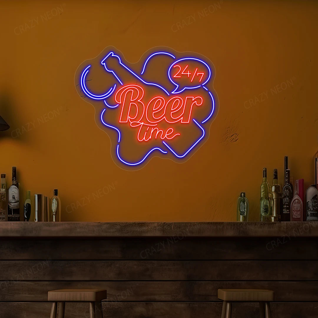 Beer Time 24/7 Neon Sign | Blue
