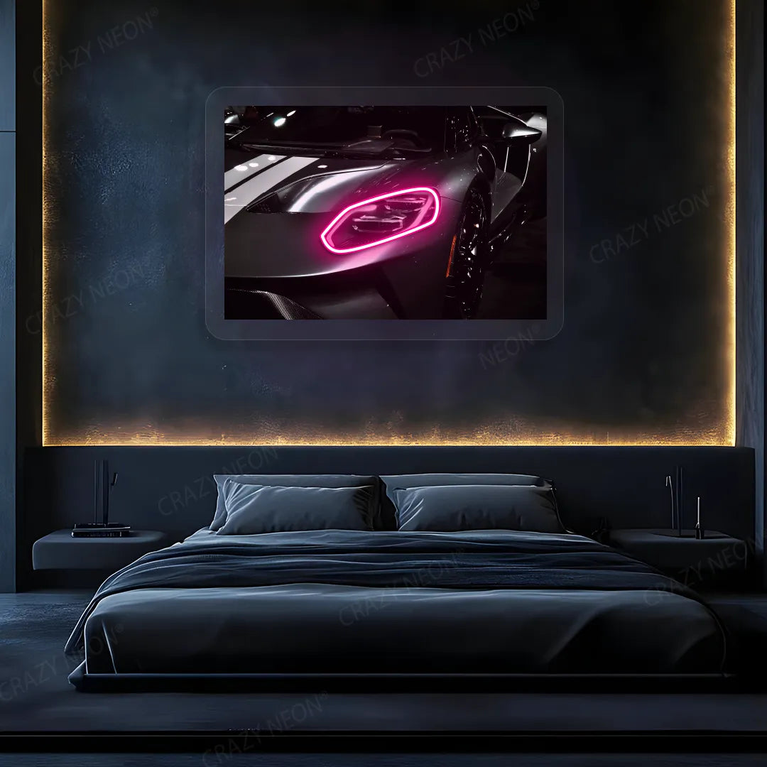 GT supercar Headlight Neon Artwork | Pink