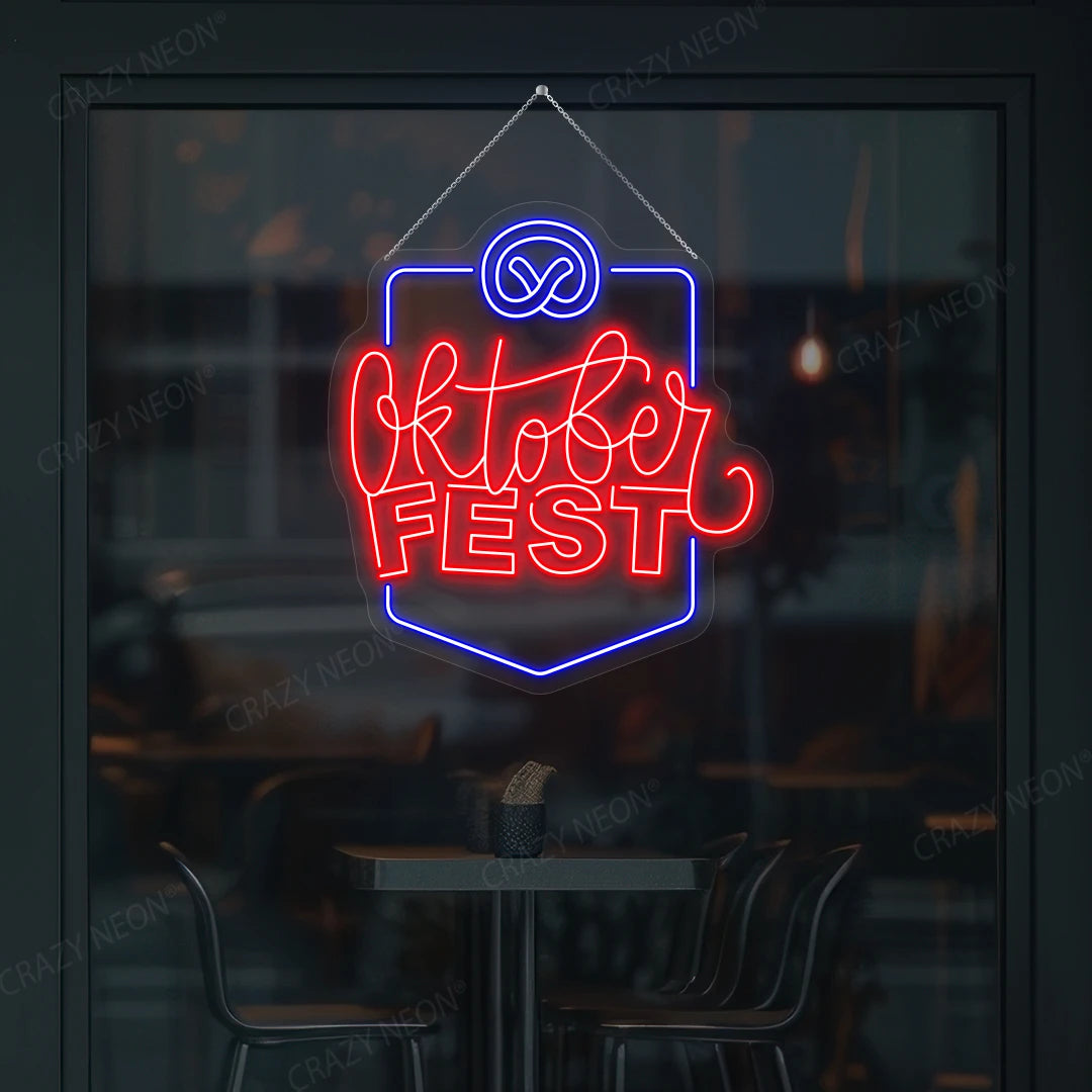 Oktoberfest Pretzel Neon Sign | Blue