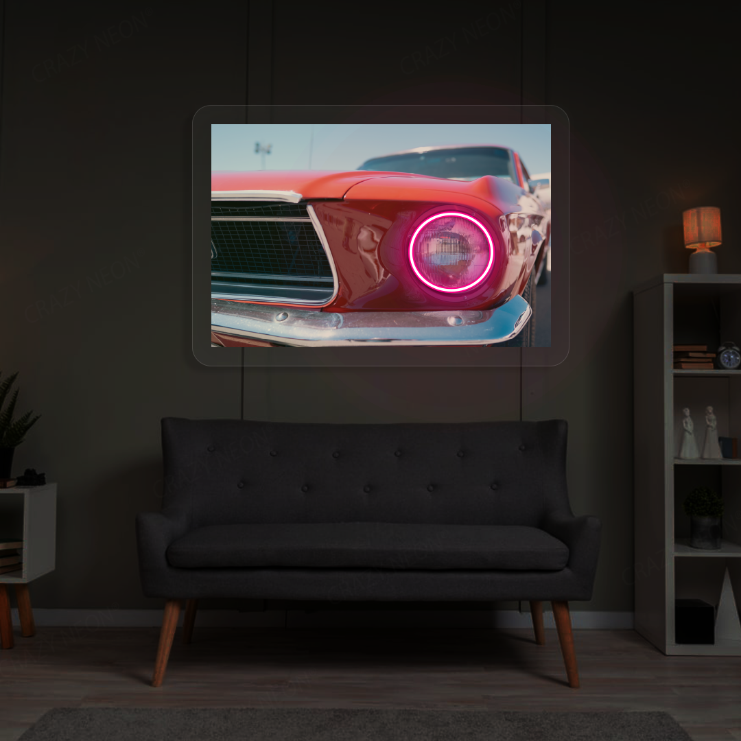 Classic Mustang Headlight Neon Artwork | Pink