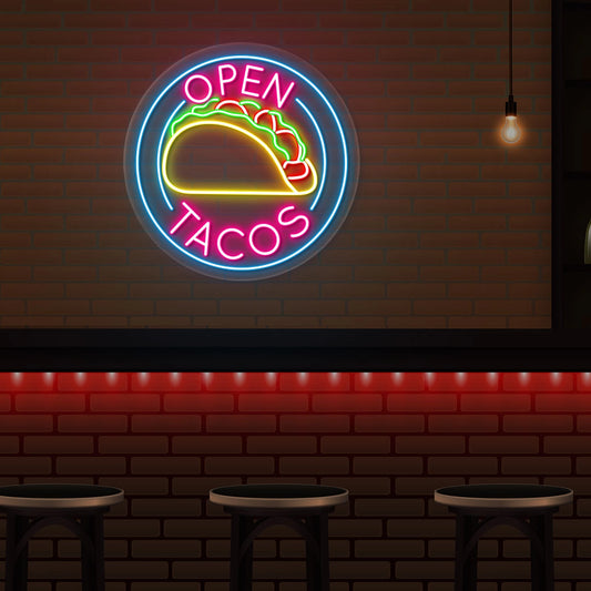 Open Tacos Neon Sign | Pink
