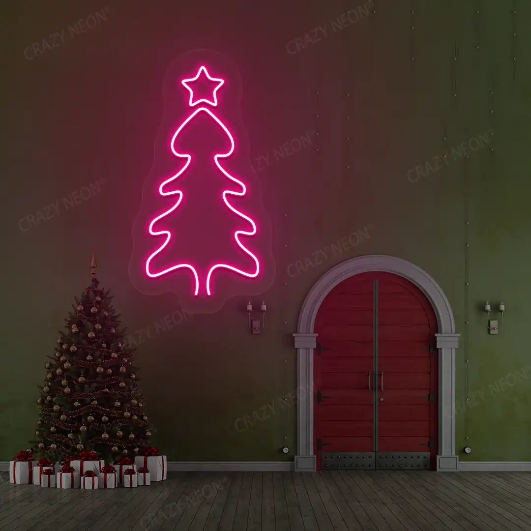 Festive Winter Tree Neon Sign | Pink