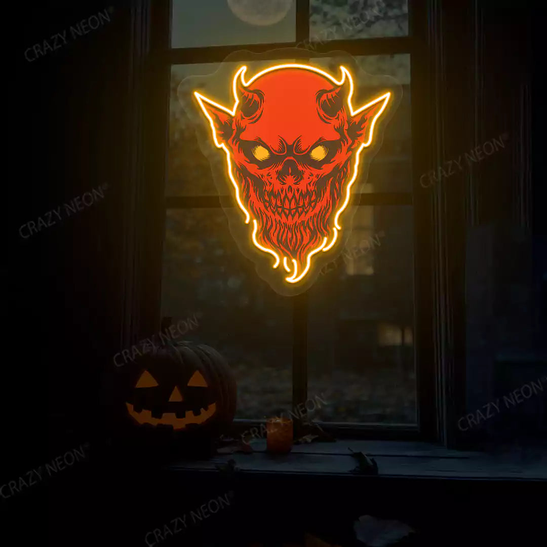 Demon Skull Neon Artwork | Orange