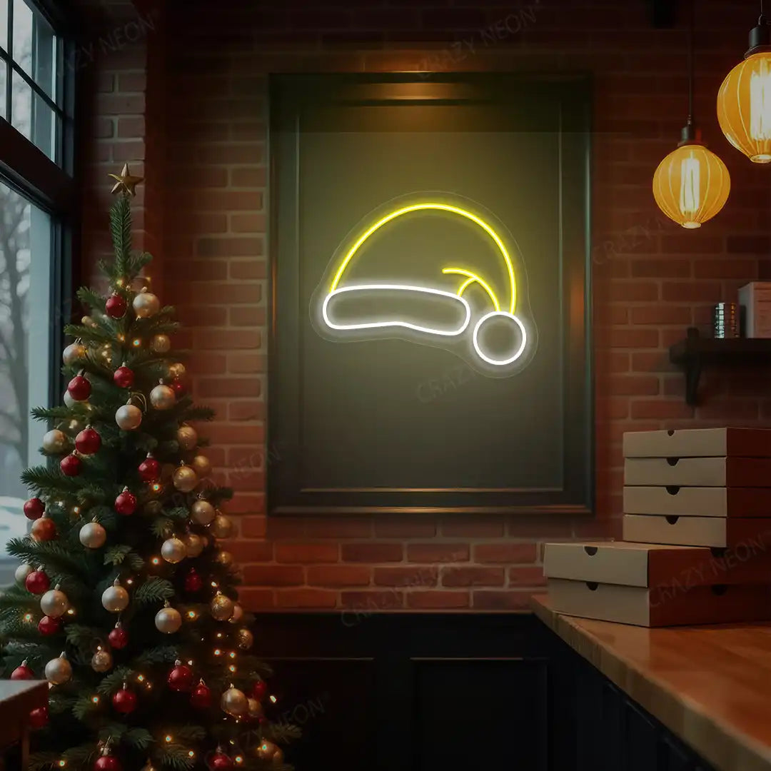 Jolly Santa Hat Neon Sign | Yellow