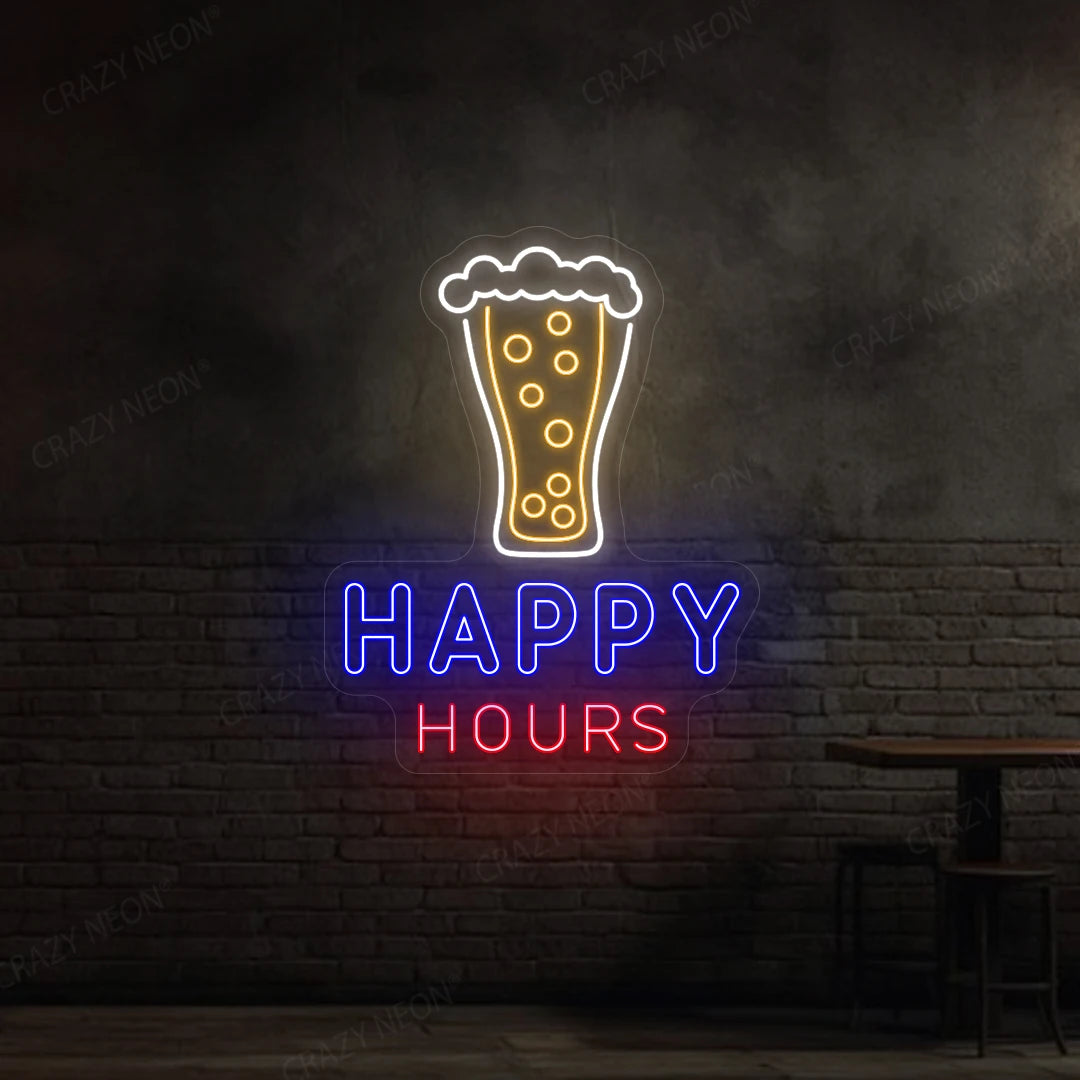 Beer Glass Happy Hours Neon Sign | Blue