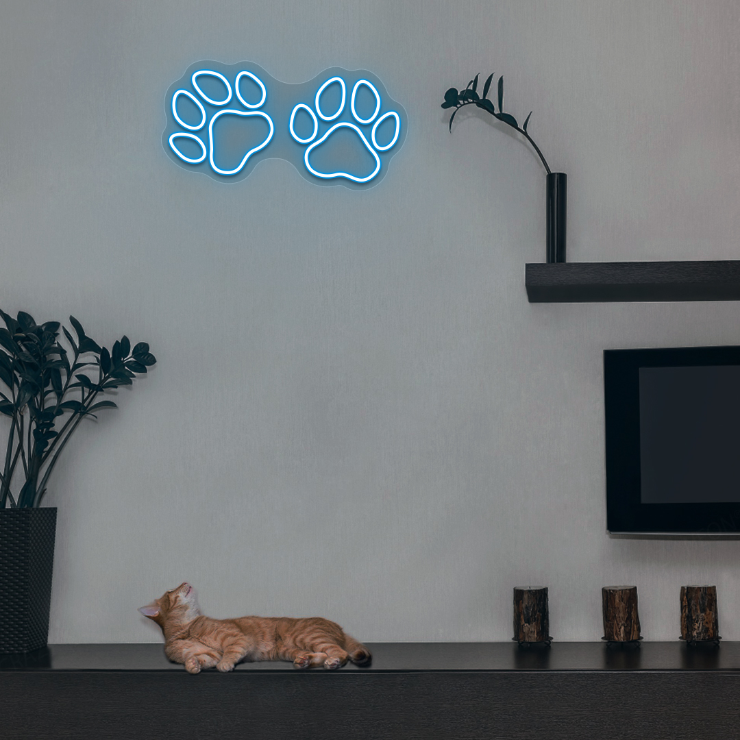 Paw Print Glow Neon Sign | Iceblue