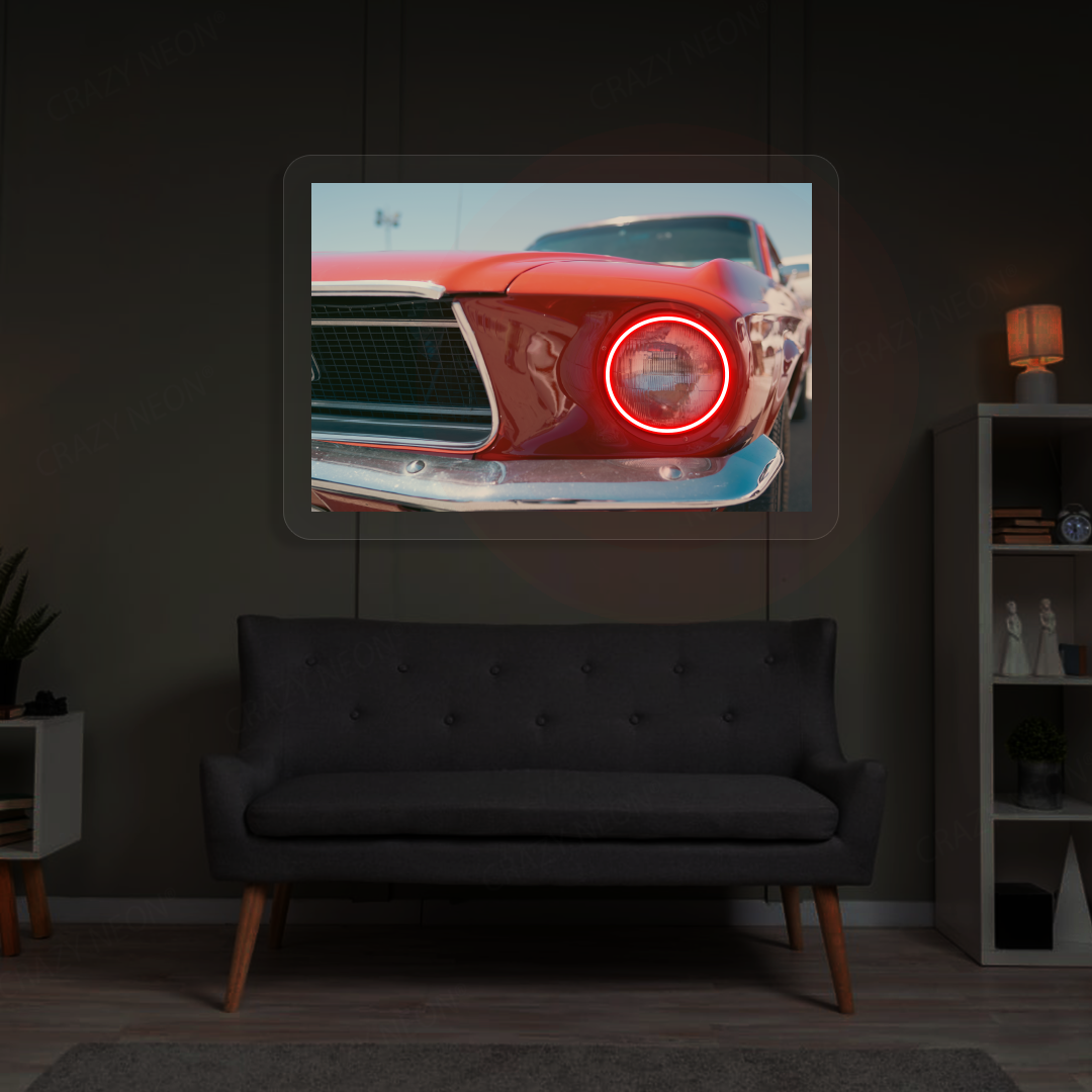 Classic Mustang Headlight Neon Artwork | Red