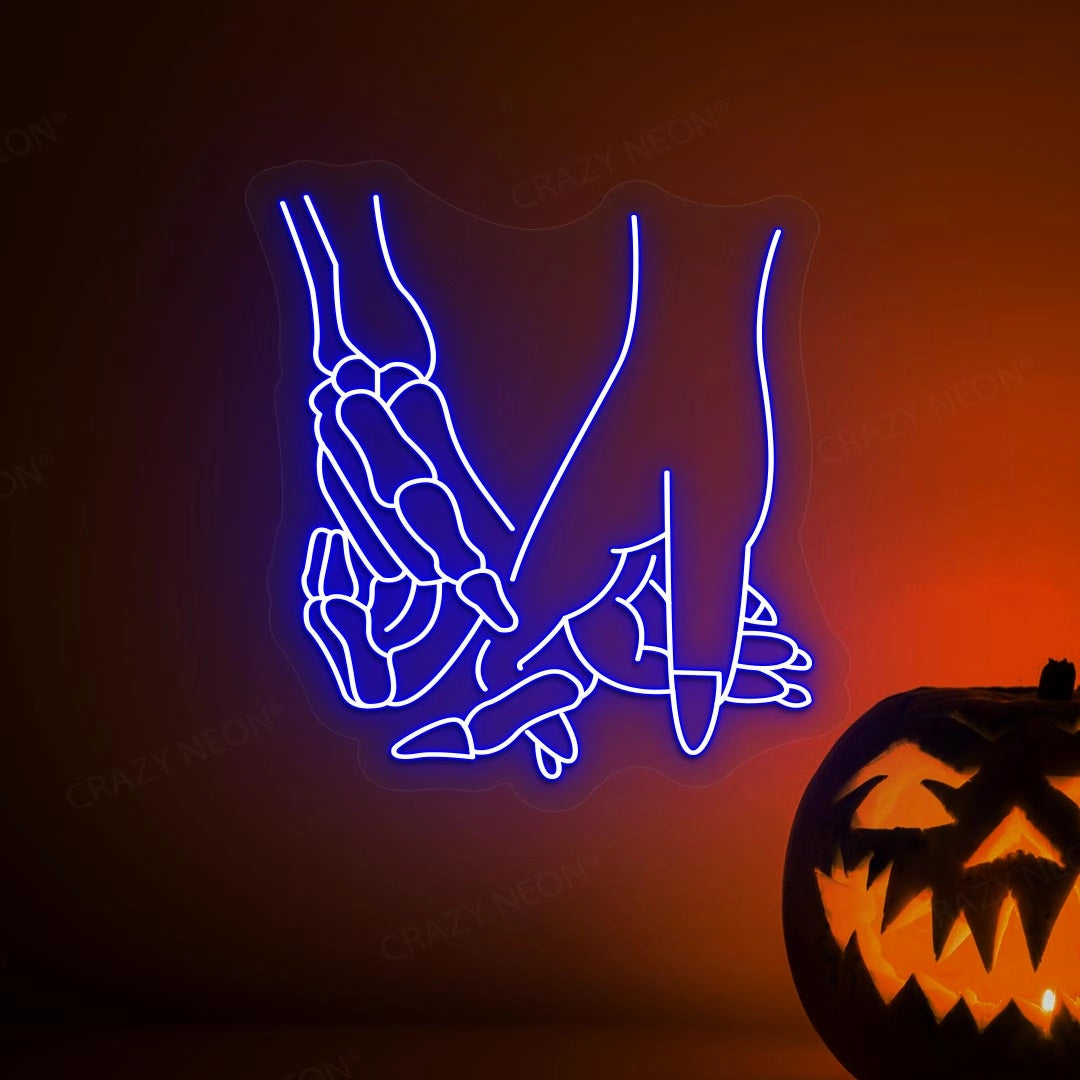 Skeleton & Human Hands Neon Light | Blue