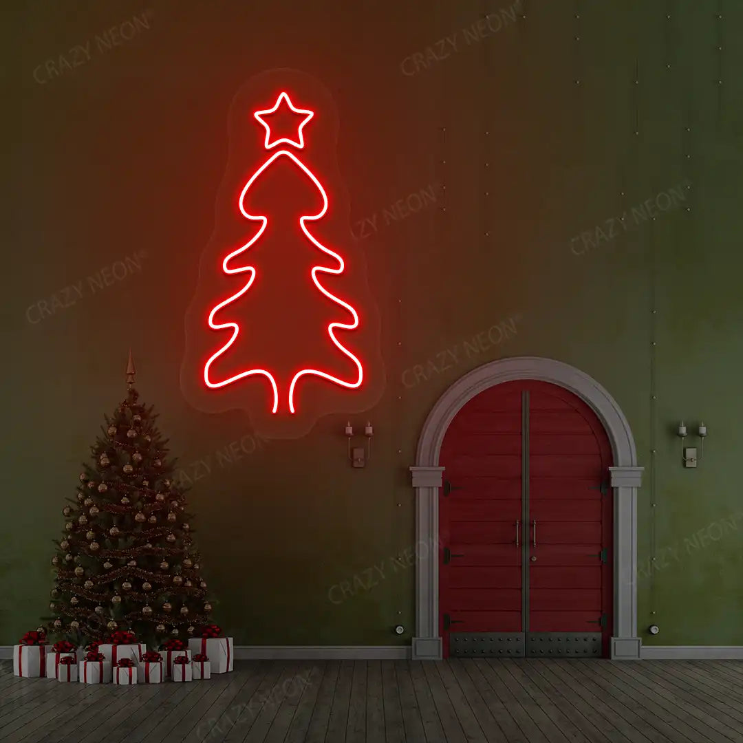 Festive Winter Tree Neon Sign | Red